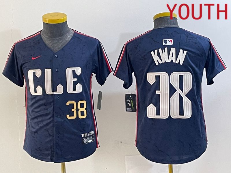 Youth Cleveland Indians #38 Kwan Blue City Edition Nike 2024 MLB Jersey style 2